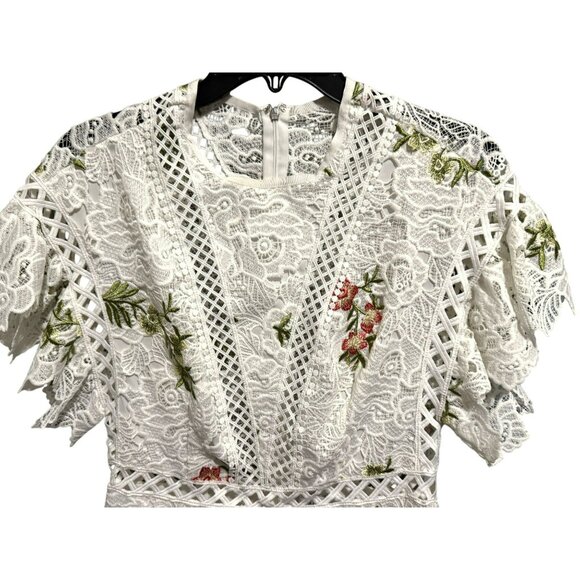 Saylor Robbie White Lace & Embroidered Floral Mini Dress Sz - Picture 2 of 8